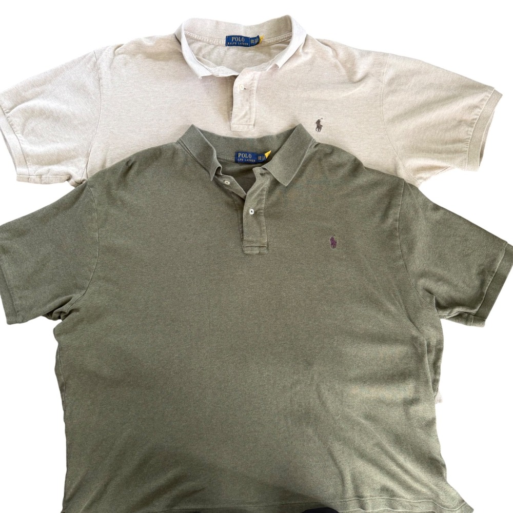 Polo‎ Ralph Lauren 2XB Polo Shirt Lot 2 100% Cotton Big Tall Olive Oatmeal